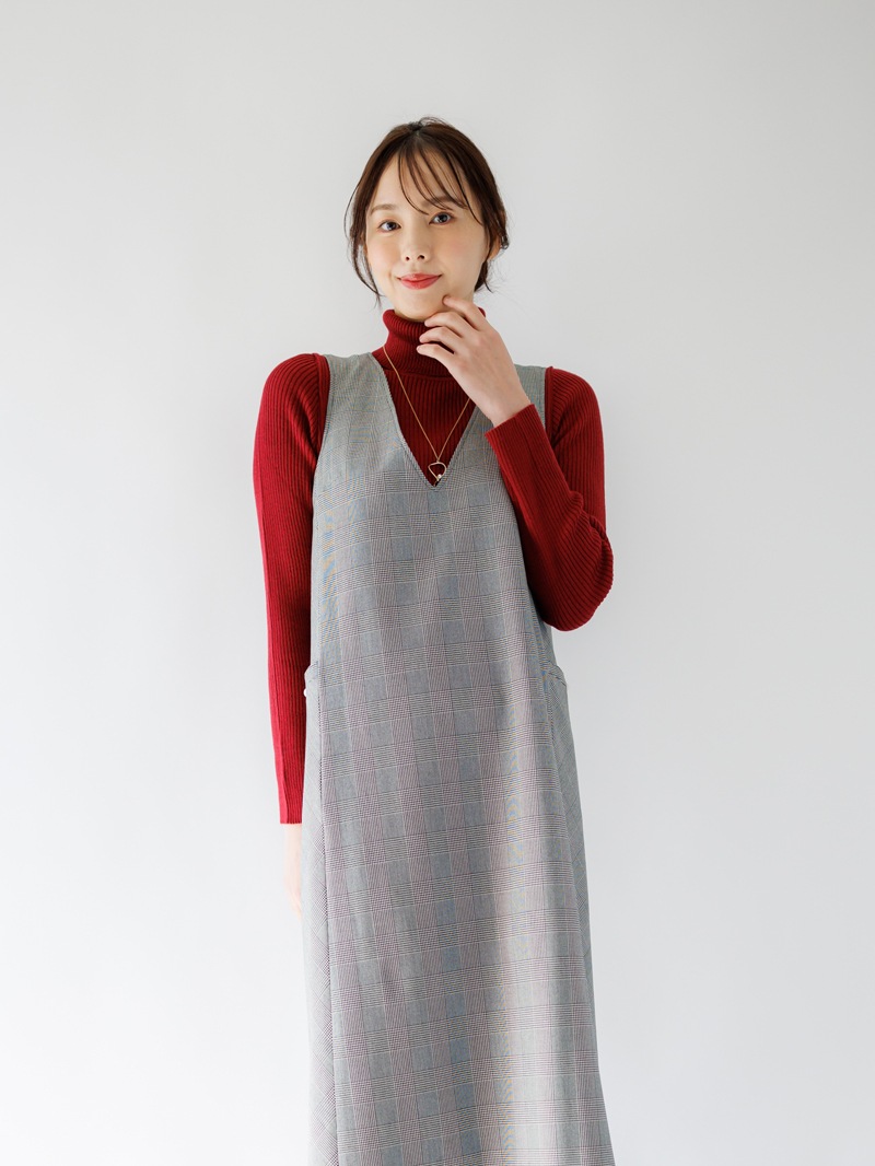 【30%OFF】グレンチェックVネックジャンスカ