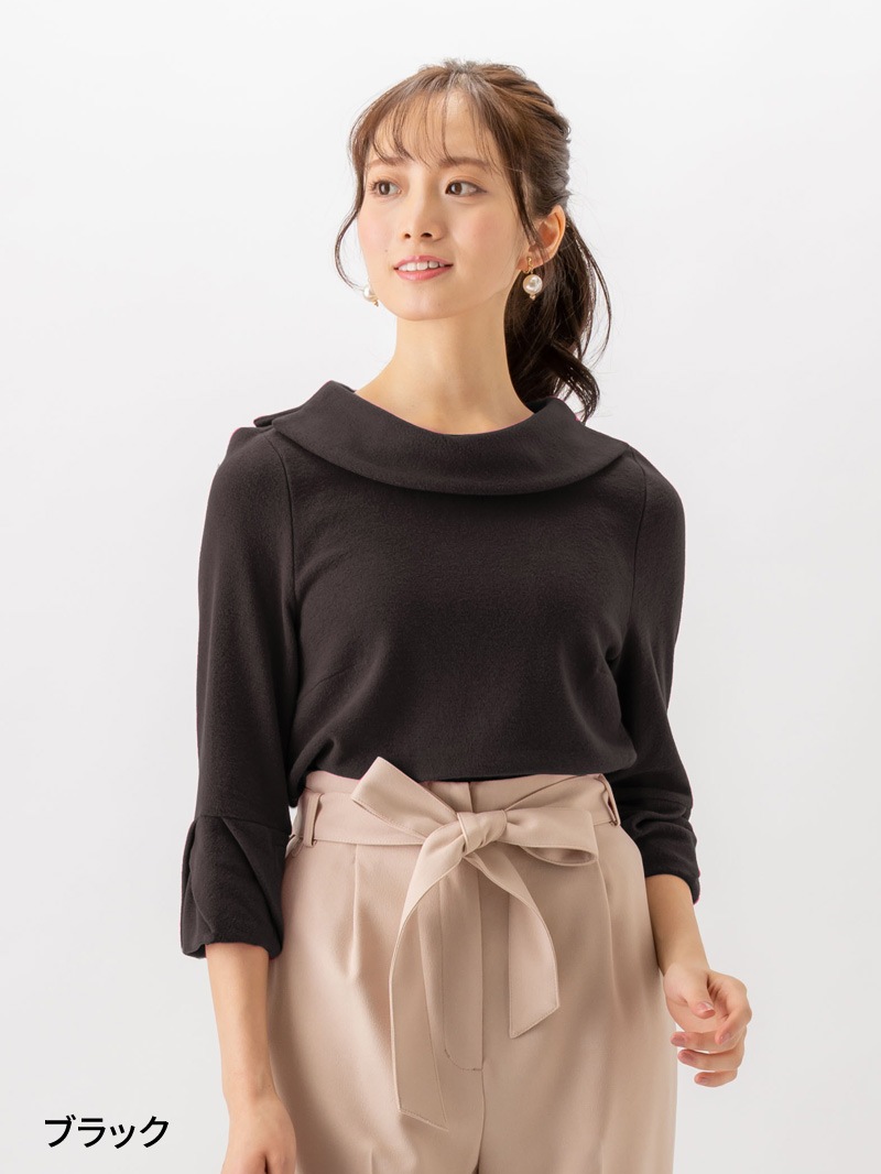 衿付き袖口タックカットソー＜アウトレット均一価格＞