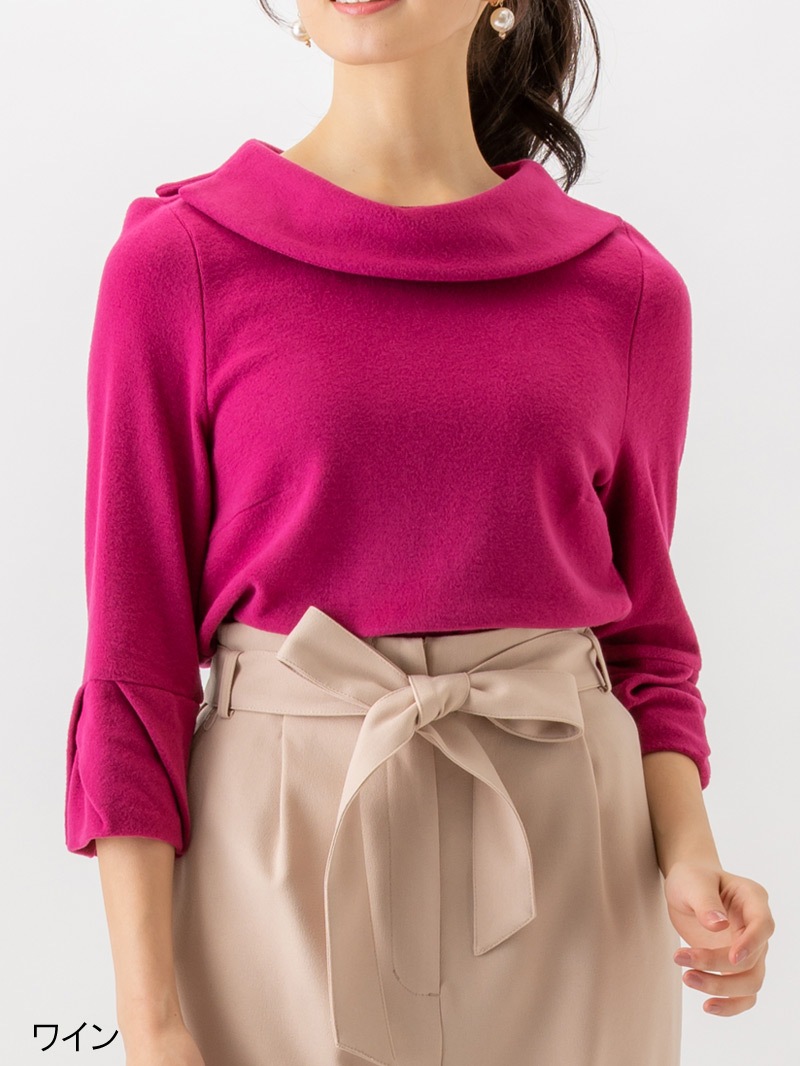 衿付き袖口タックカットソー＜アウトレット均一価格＞