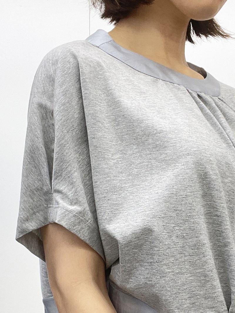 異素材切替グレーおしゃれドルマンTシャツ antiqua（アンティカ） tシャツ 異素材切替 ドルマン ロンT レディース