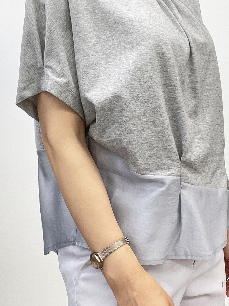 異素材切替グレーおしゃれドルマンTシャツ antiqua（アンティカ） tシャツ 異素材切替 ドルマン ロンT レディース