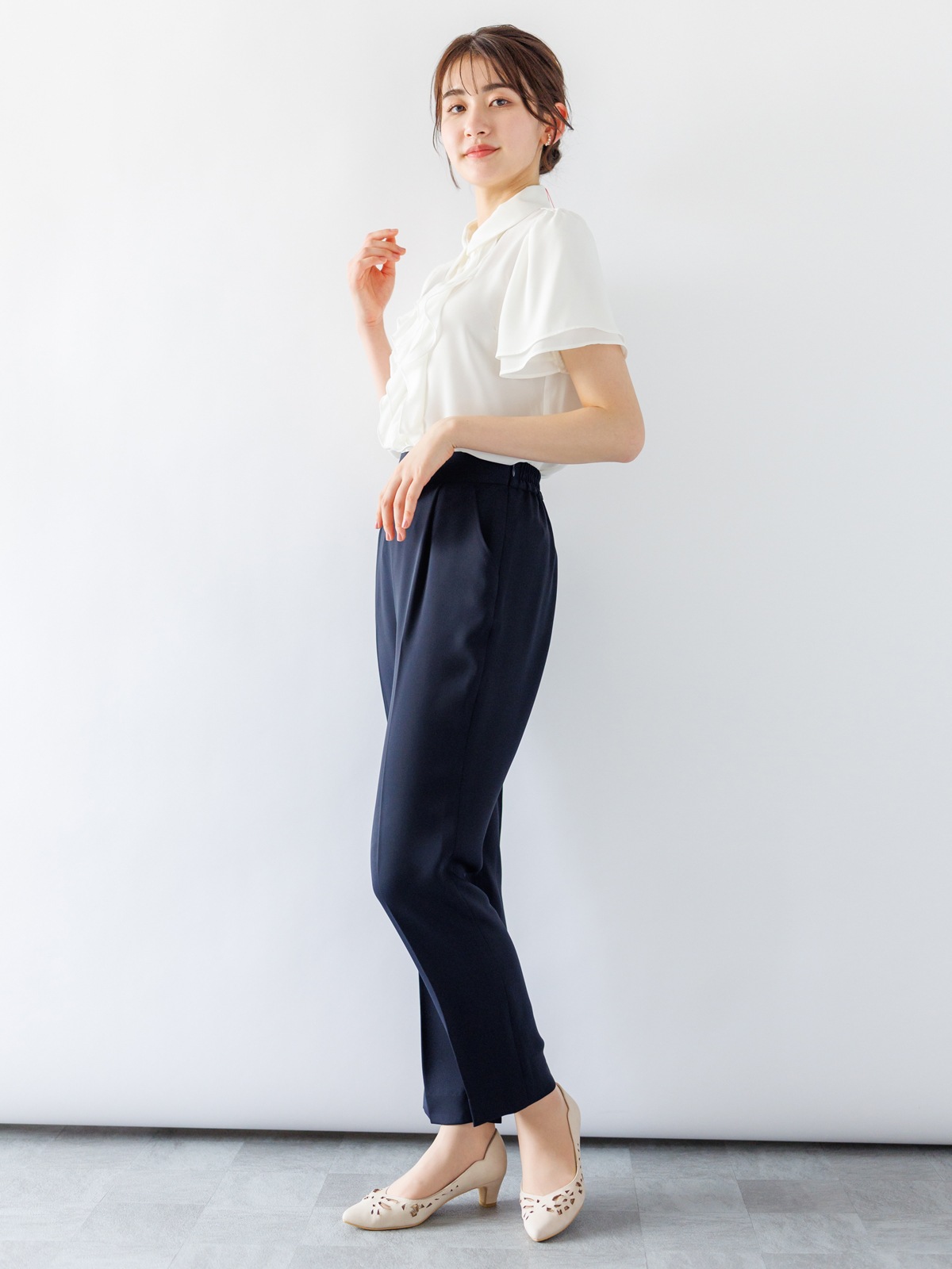 極美品✨トランスコンチネンツ パンツスーツ フランス製 ダブルブレスト ネイビー 訳あり】ダブルクロスセンタープレスパンツ(307813/ブルーA/M)①