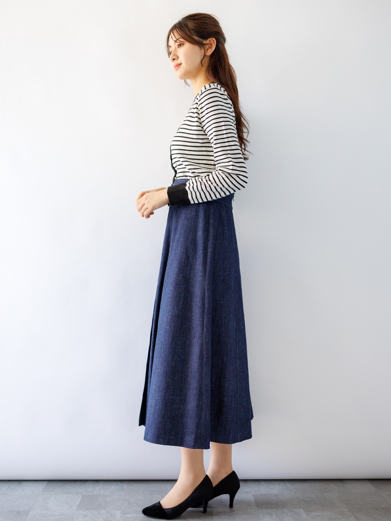 【40%OFF】ボーダー丸首カーディガン