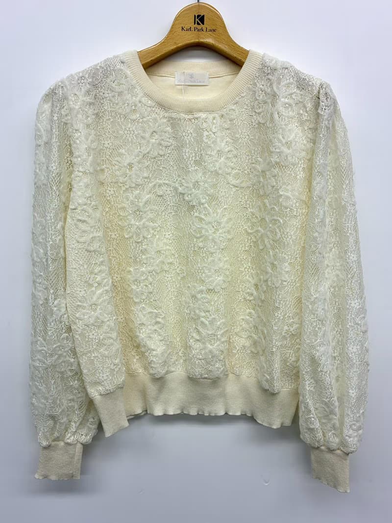 【30％OFF】レース重ね丸首ニット