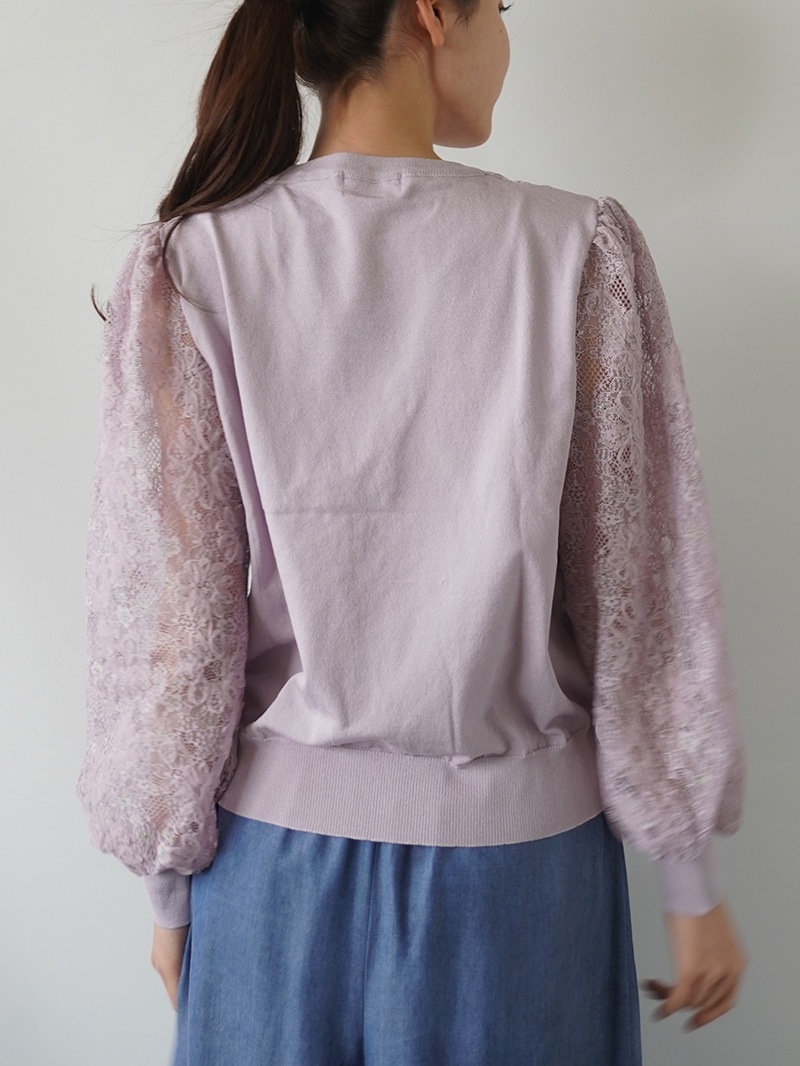 【30％OFF】レース重ね丸首ニット