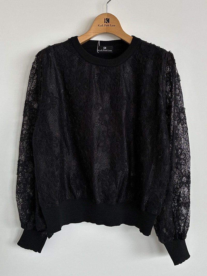 【30％OFF】レース重ね丸首ニット