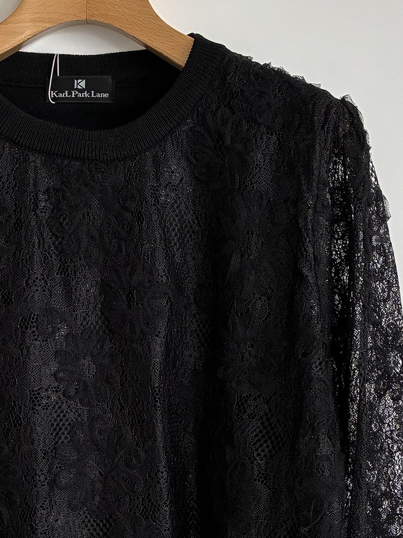 【30％OFF】レース重ね丸首ニット