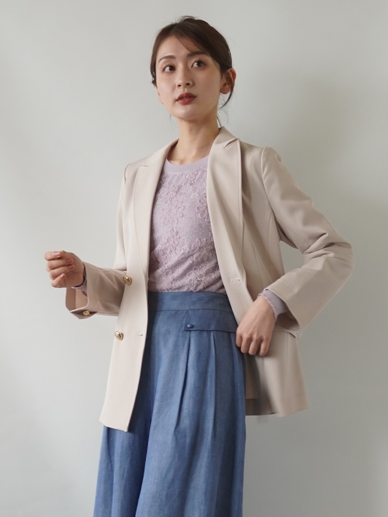 【30％OFF】レース重ね丸首ニット