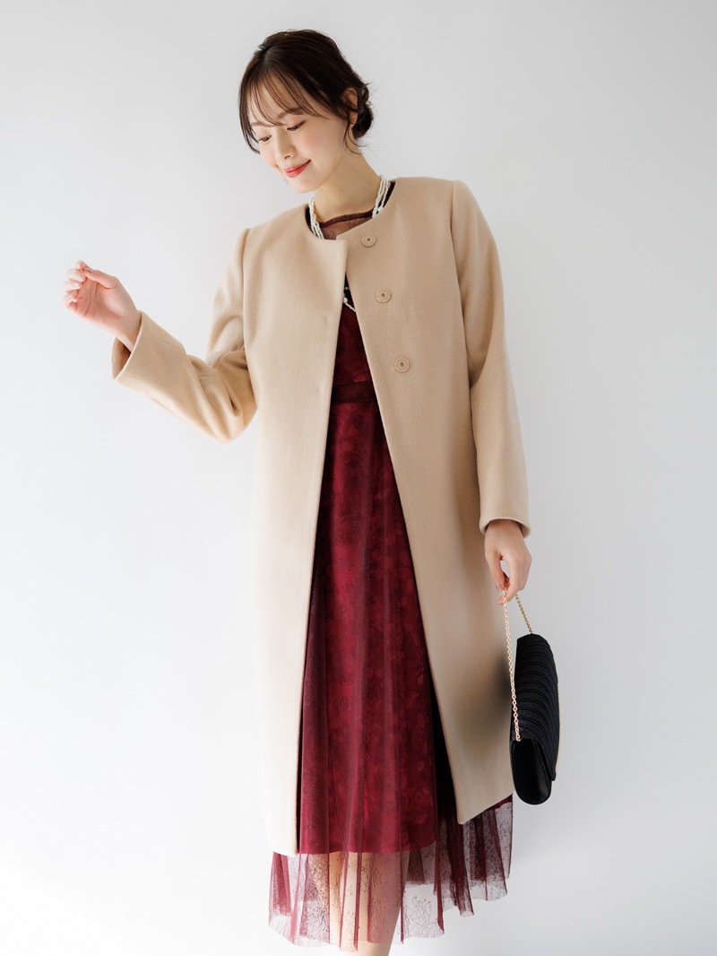 50%OFF】ウールレットシャギーノーカラーロングコート｜KarLParkLane