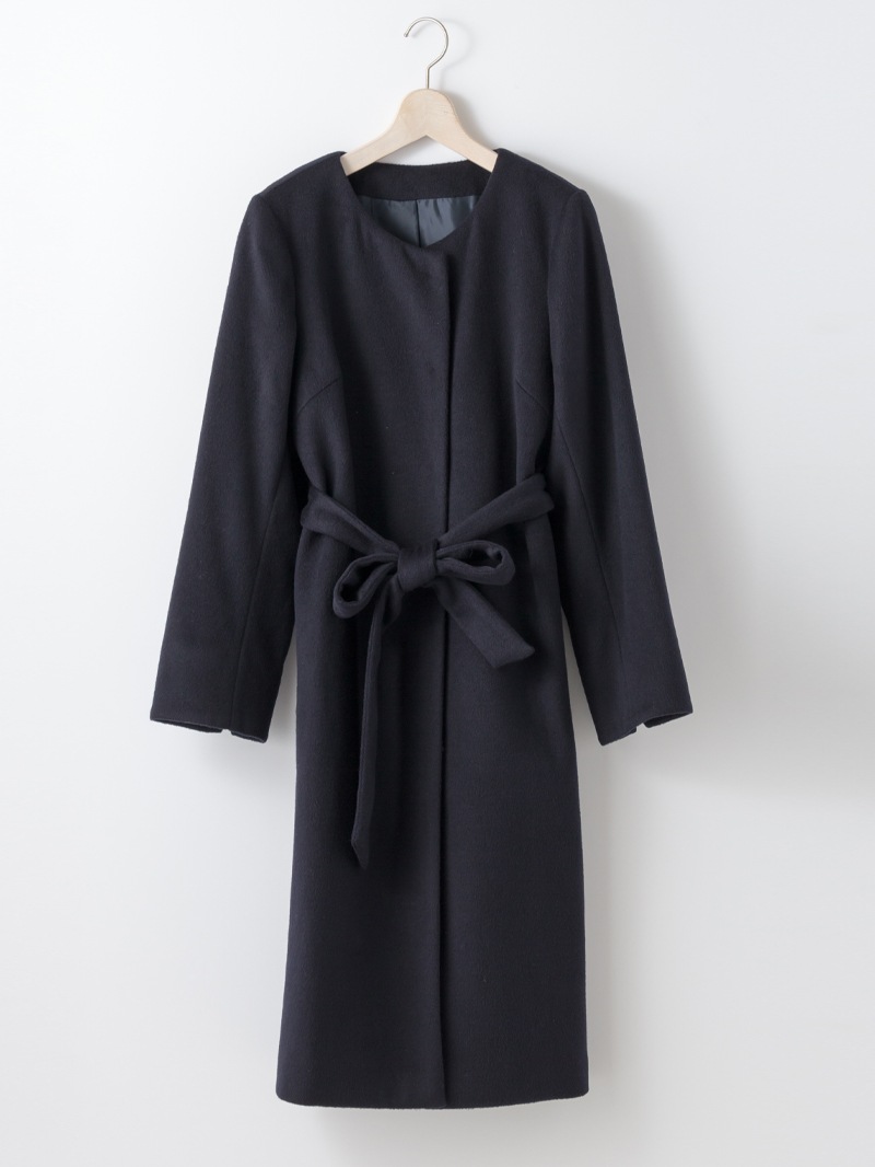 【50%OFF】ウールレットシャギーノーカラーロングコート