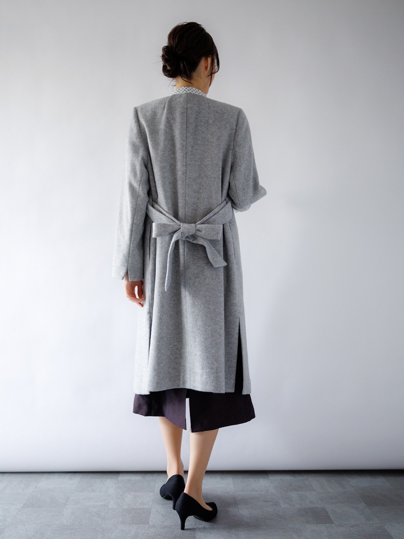 【50%OFF】ウールレットシャギーノーカラーロングコート