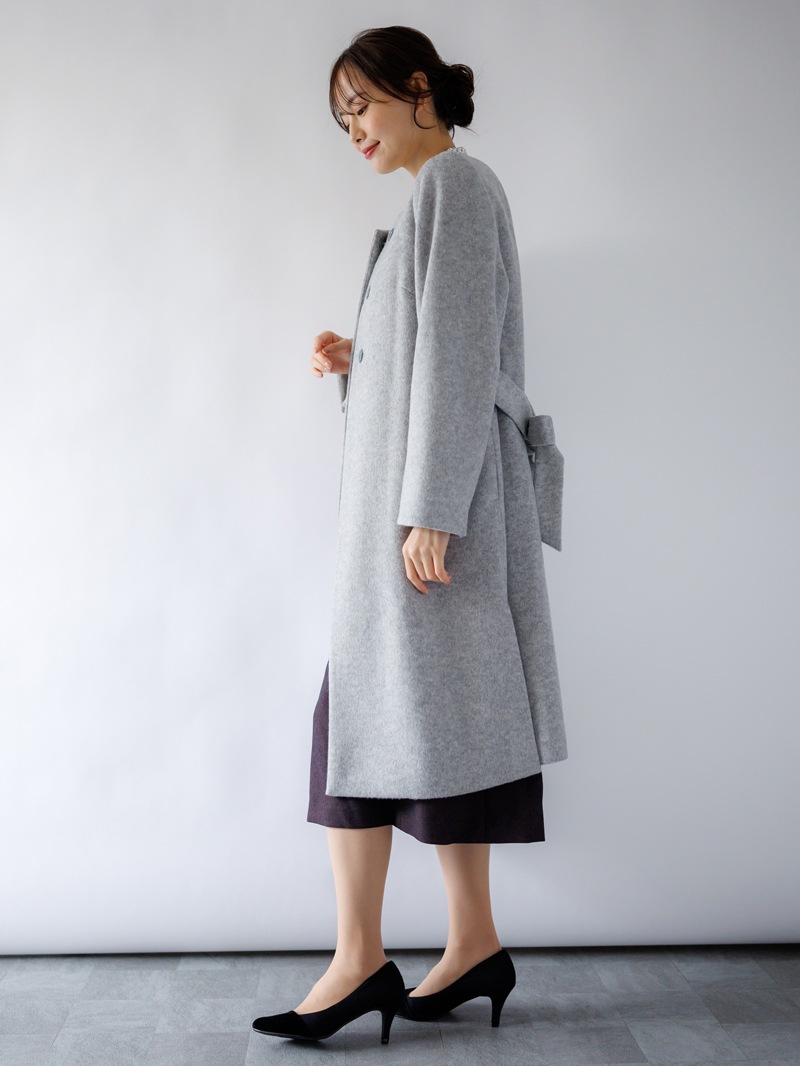 【50%OFF】ウールレットシャギーノーカラーロングコート