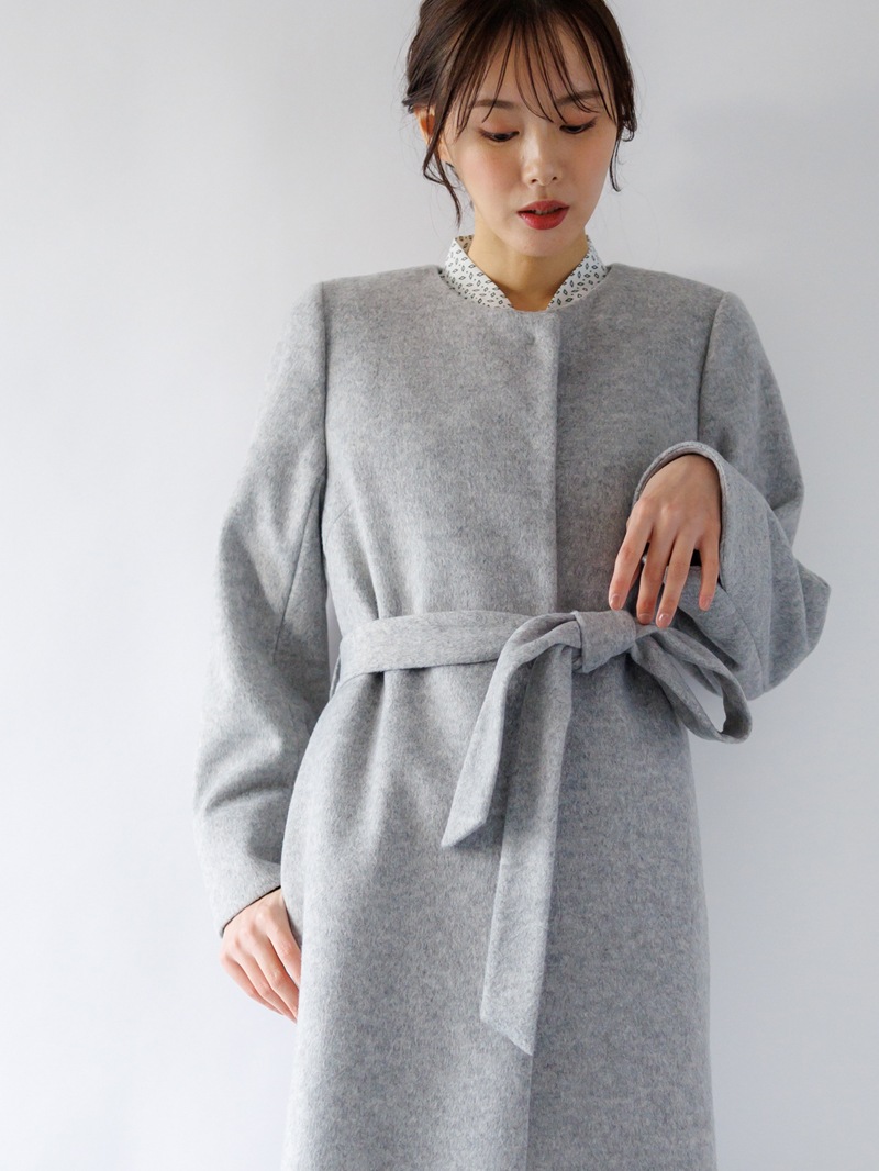 【50%OFF】ウールレットシャギーノーカラーロングコート