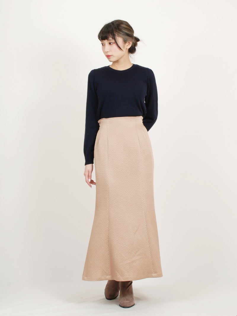 パトリオットドット柄編み丸首パフ袖ニット＜アウトレット均一価格＞