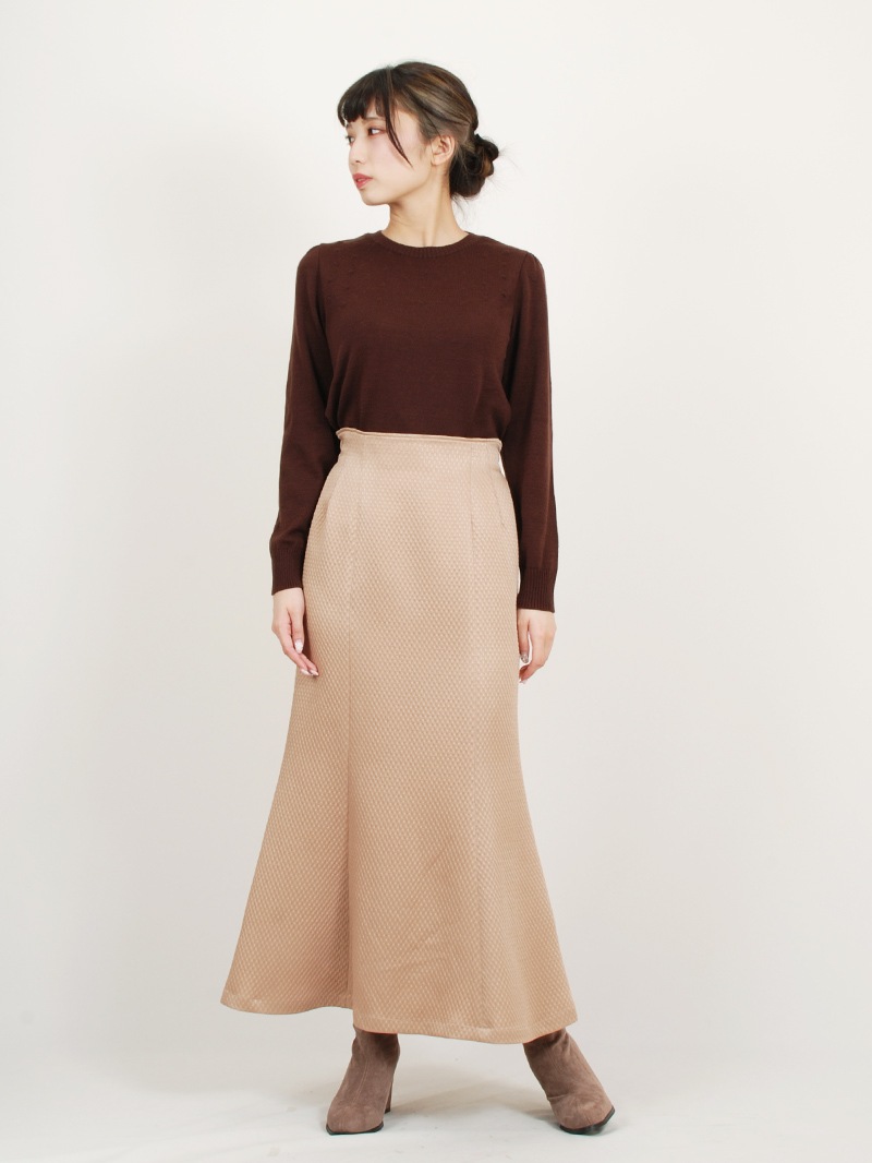 パトリオットドット柄編み丸首パフ袖ニット＜アウトレット均一価格＞