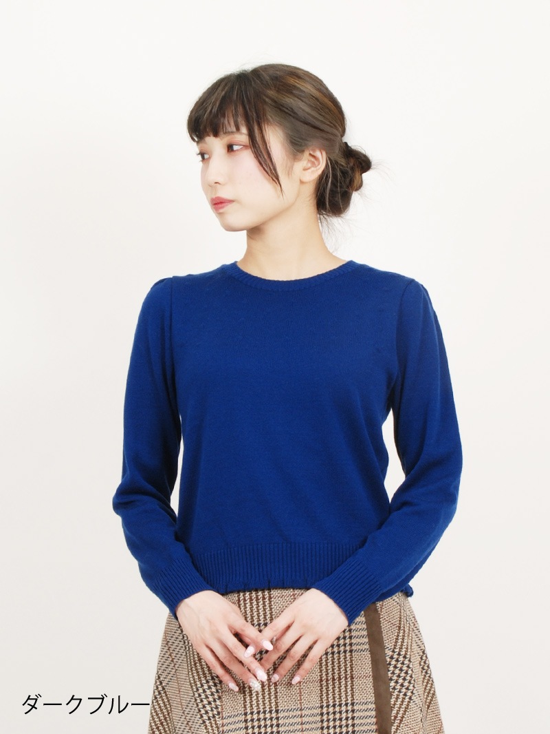 パトリオットドット柄編み丸首パフ袖ニット＜アウトレット均一価格＞