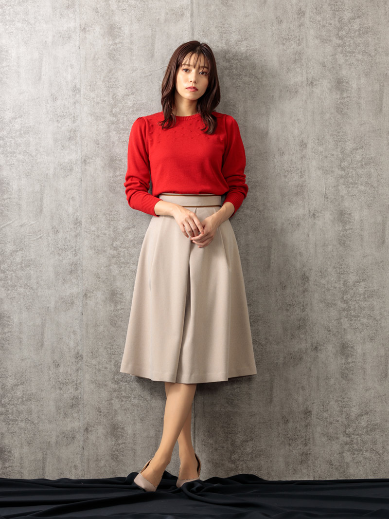 パトリオットドット柄編み丸首パフ袖ニット＜アウトレット均一価格＞