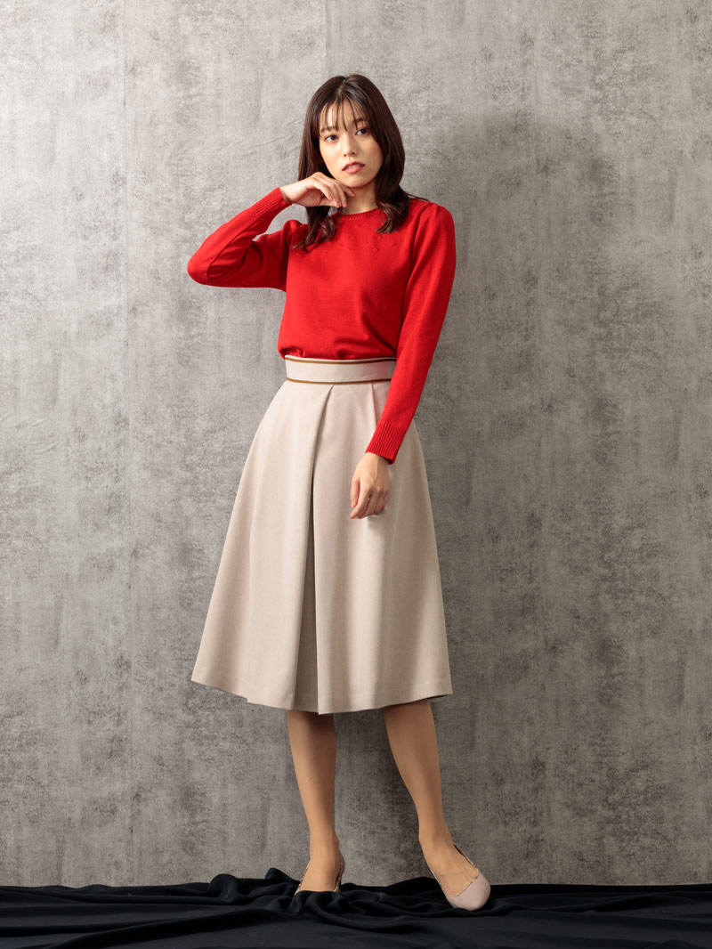 パトリオットドット柄編み丸首パフ袖ニット＜アウトレット均一価格＞