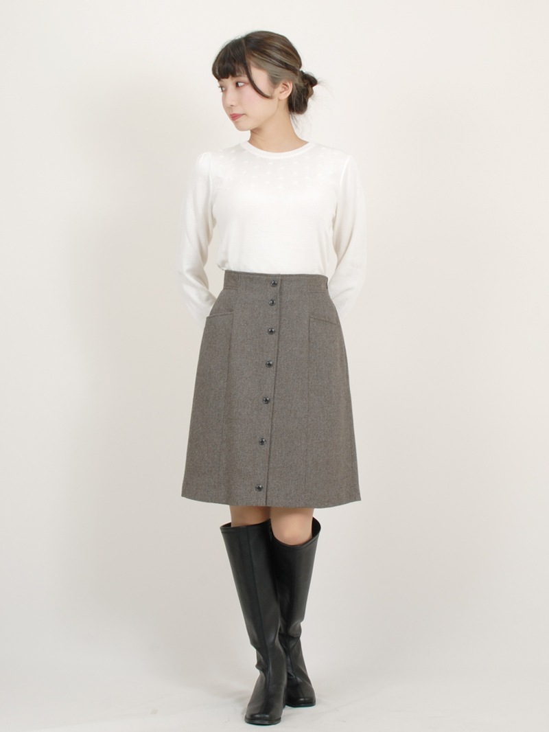 パトリオットドット柄編み丸首パフ袖ニット＜アウトレット均一価格＞