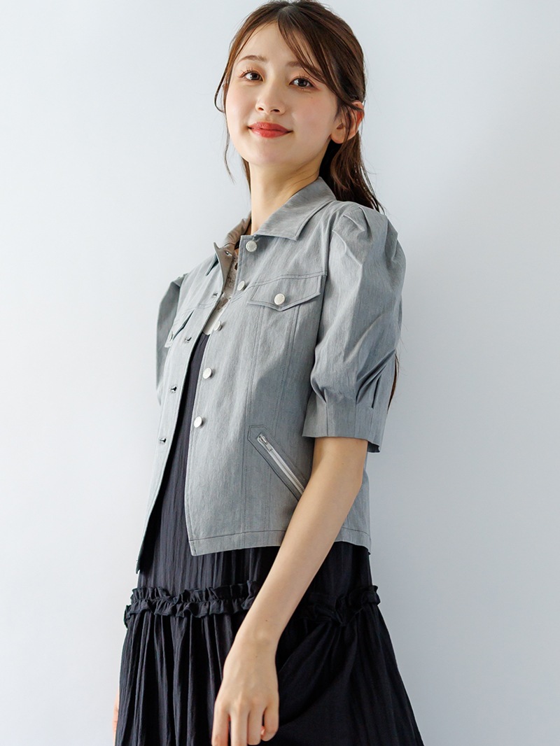 麻混半袖ブルゾン