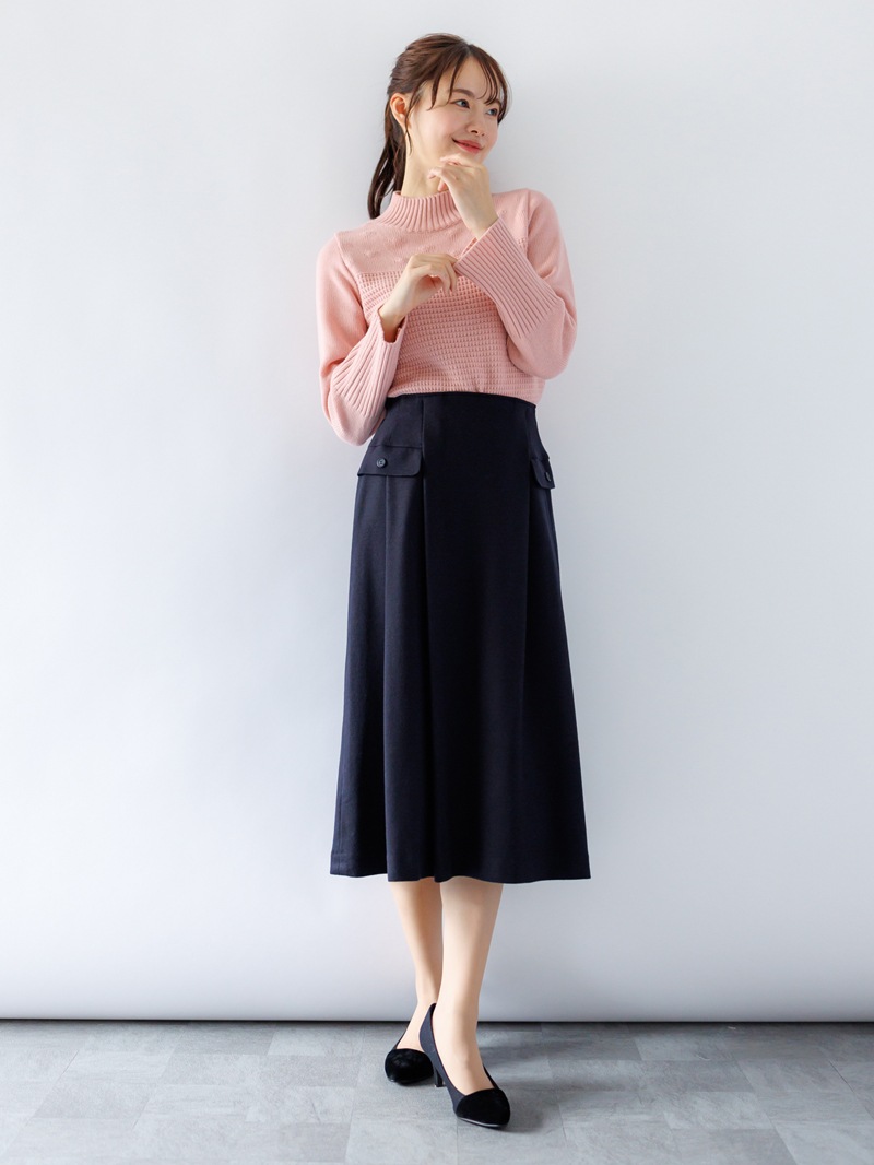 ニットタックスカート［丈65㎝以上］
