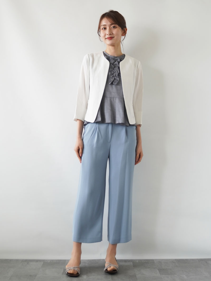 【OUTLET 2500円】シャンブレー 前フリルチュニック<10本以下>