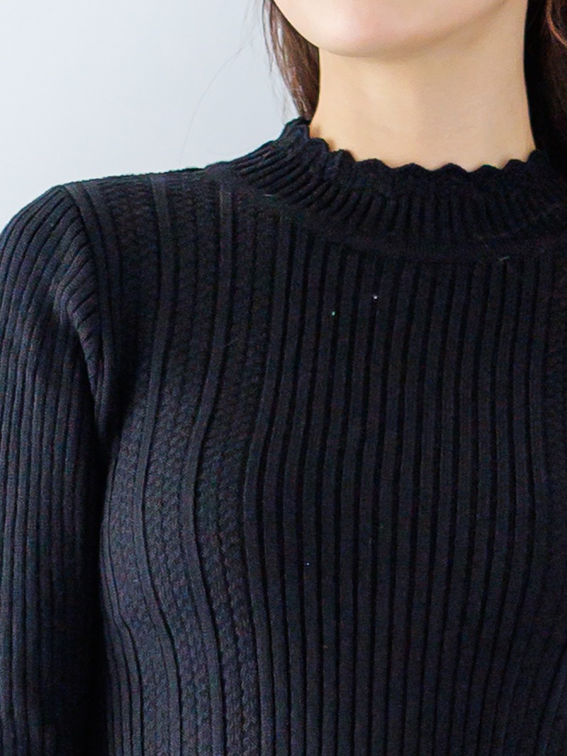 【30%OFF】リブ×柄編みハイネックニット