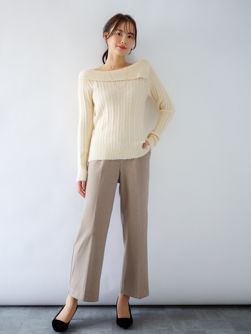 【40%OFF】リブオフショルダーニット