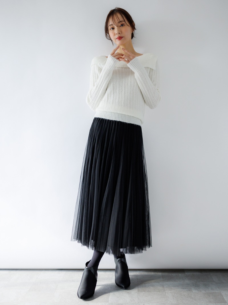 【40%OFF】リブオフショルダーニット