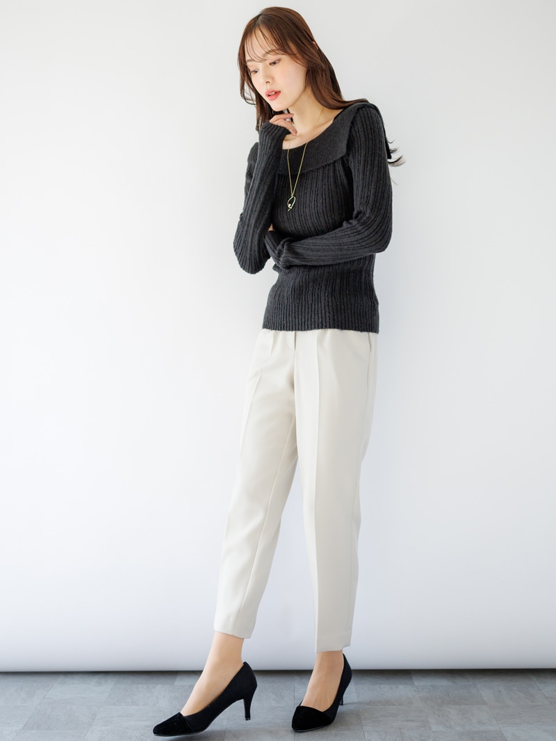 【40%OFF】リブオフショルダーニット