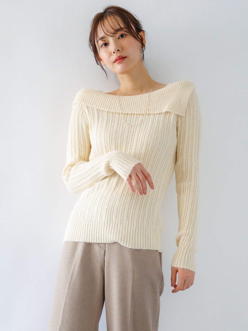 【40%OFF】リブオフショルダーニット