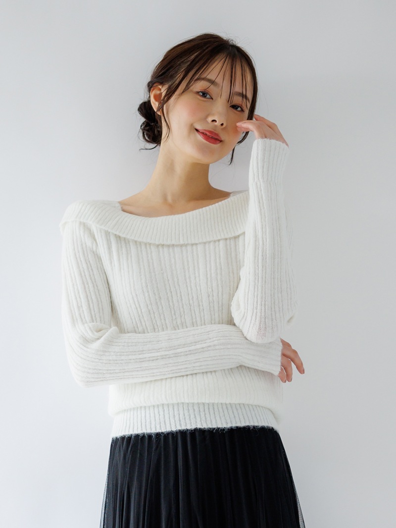 【40%OFF】リブオフショルダーニット