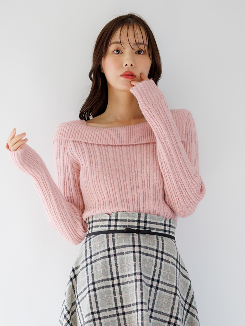 【40%OFF】リブオフショルダーニット