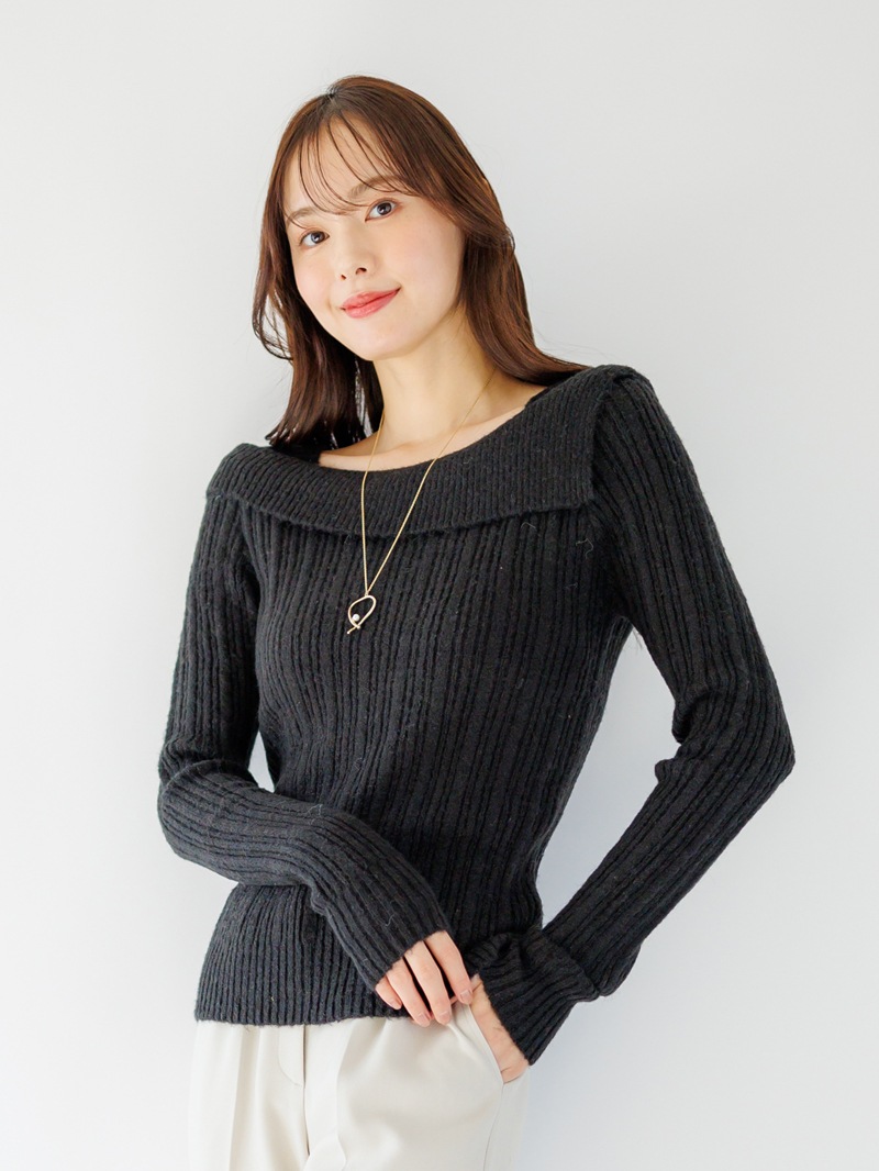 【40%OFF】リブオフショルダーニット