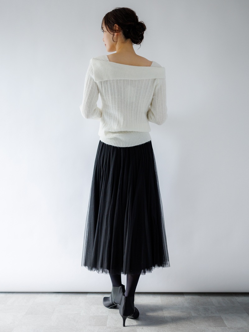 【40%OFF】リブオフショルダーニット