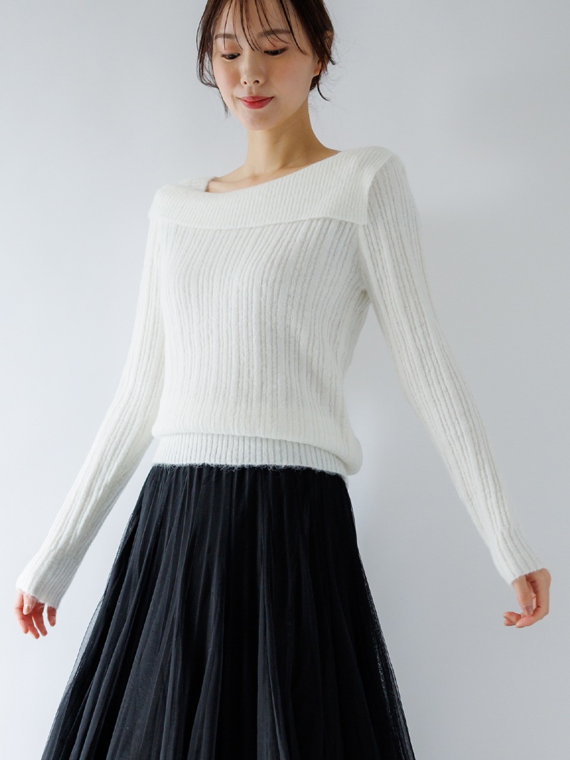 【40%OFF】リブオフショルダーニット