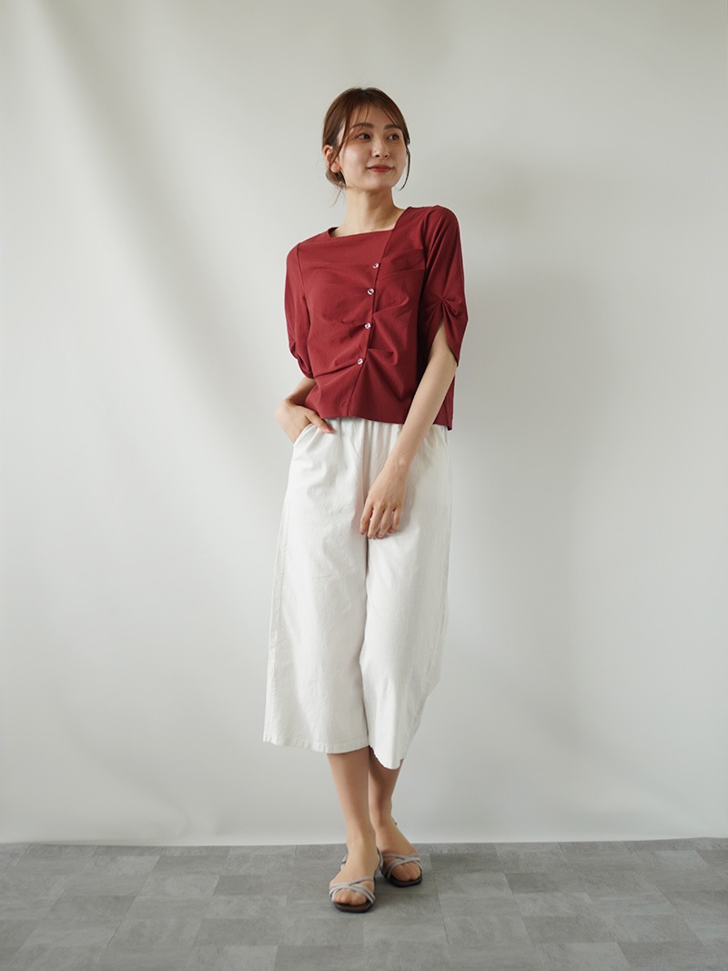 【30%OFF】アシンメトリー前タックプルオーバー