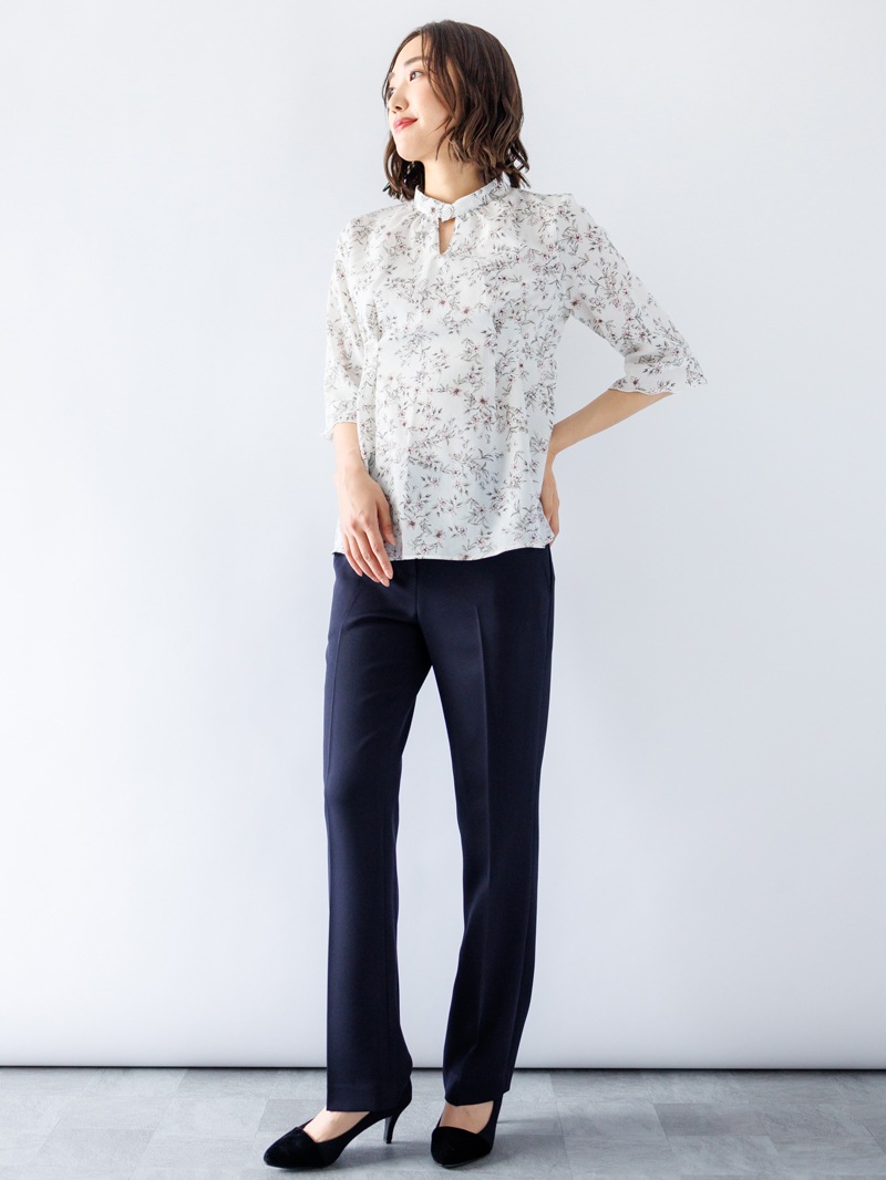 【WEB限定70％OFF】プリント立衿チュニックブラウス