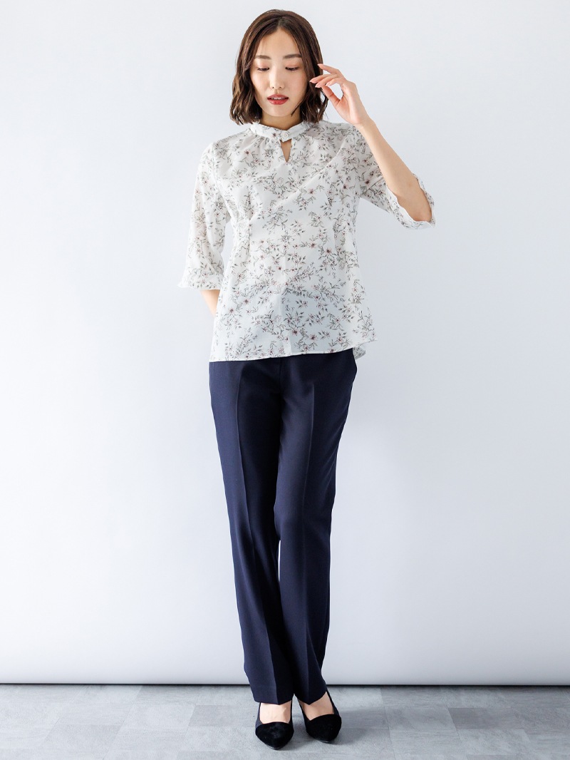 【WEB限定70％OFF】プリント立衿チュニックブラウス