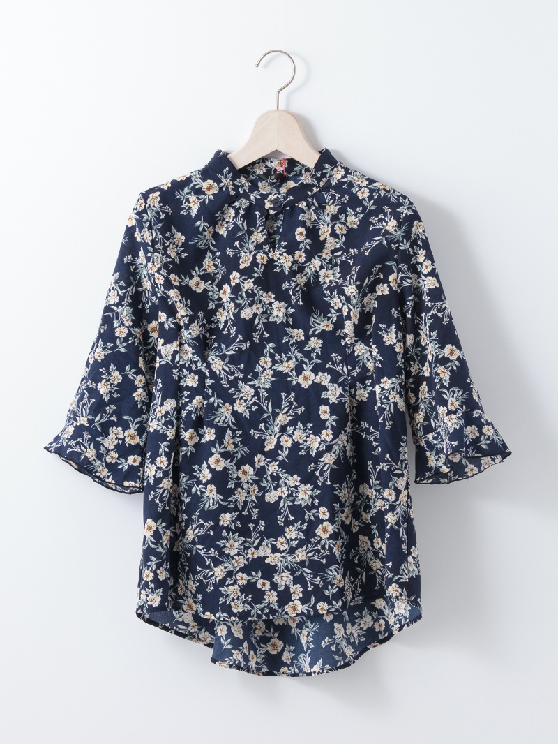 【WEB限定70％OFF】プリント立衿チュニックブラウス