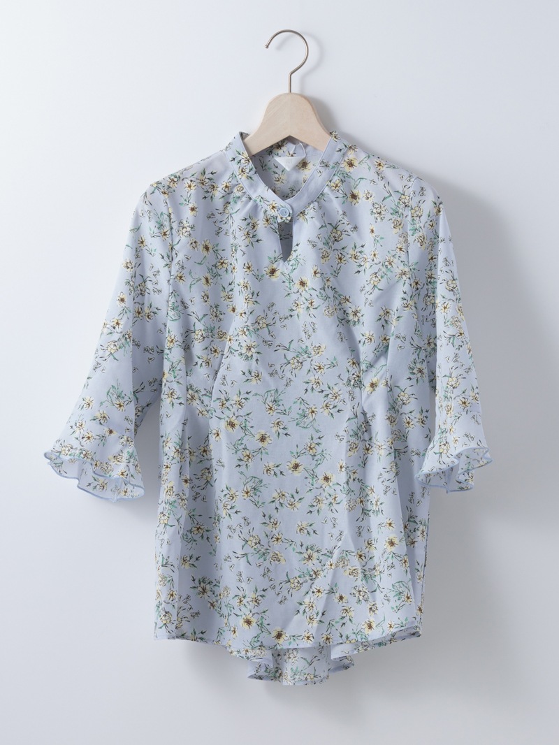 【WEB限定70％OFF】プリント立衿チュニックブラウス