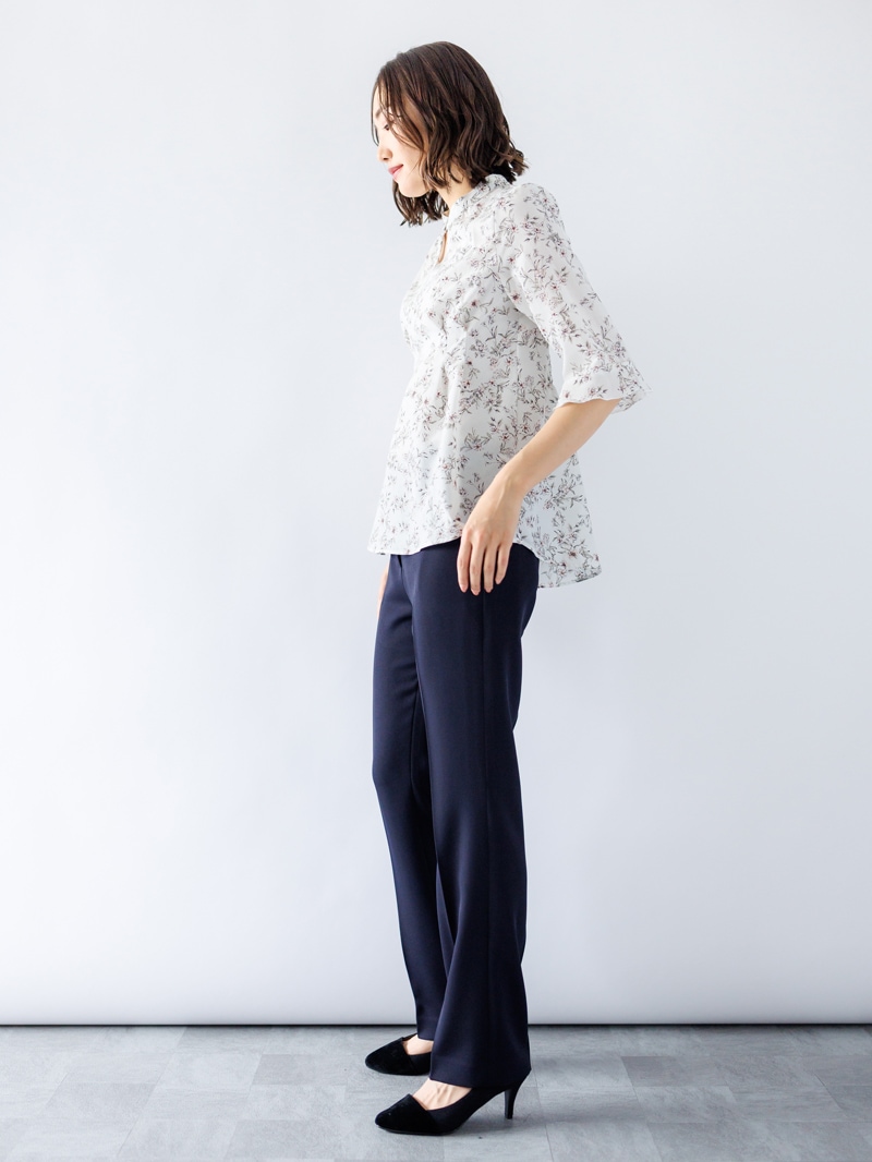 【WEB限定70％OFF】プリント立衿チュニックブラウス