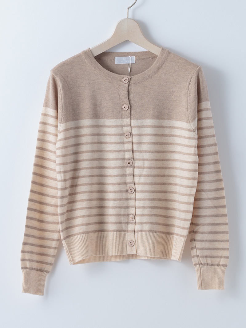 【40%OFF】部分ボーダー丸首カーディガン