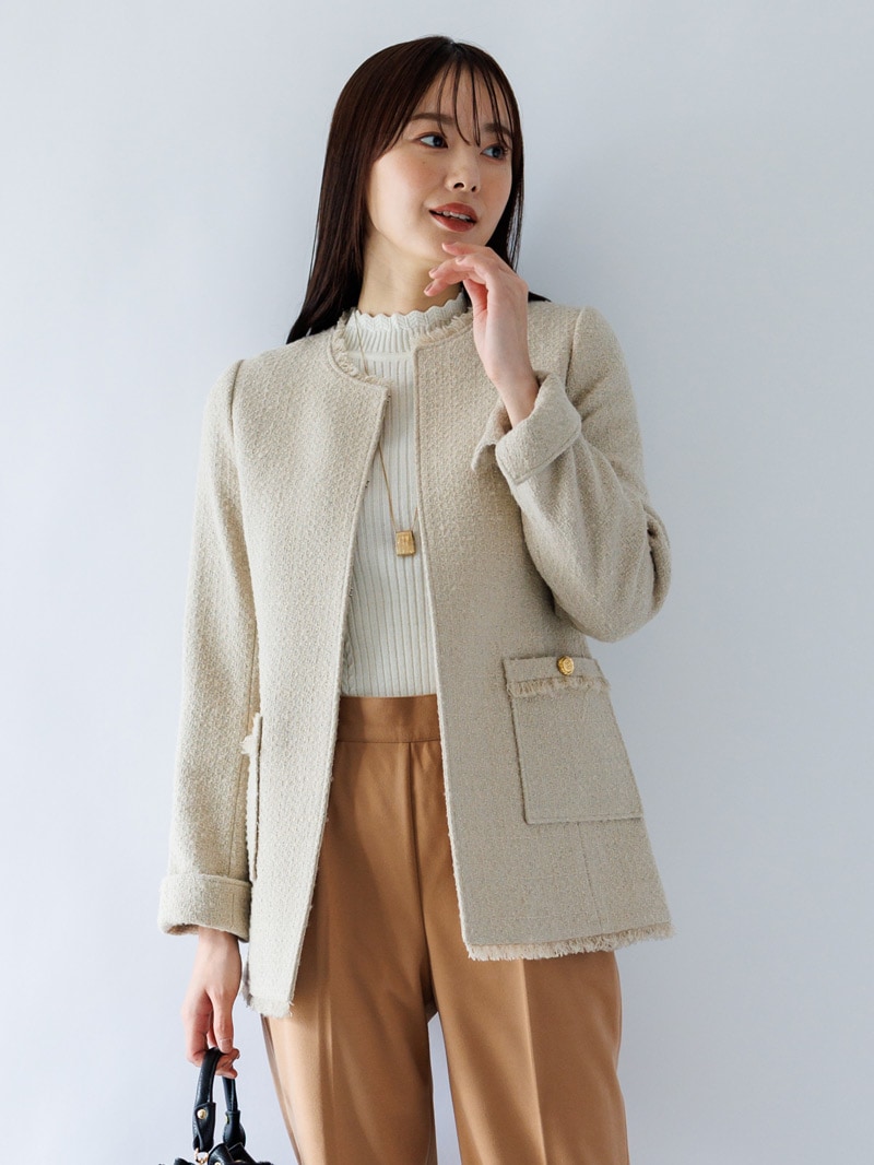 ツイードフリンジジャケット<秋冬物アウトレット>