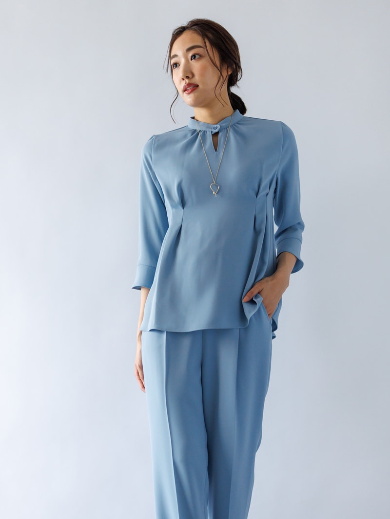 【WEB限定70％OFF】ダブルクロス立衿チュニックブラウス