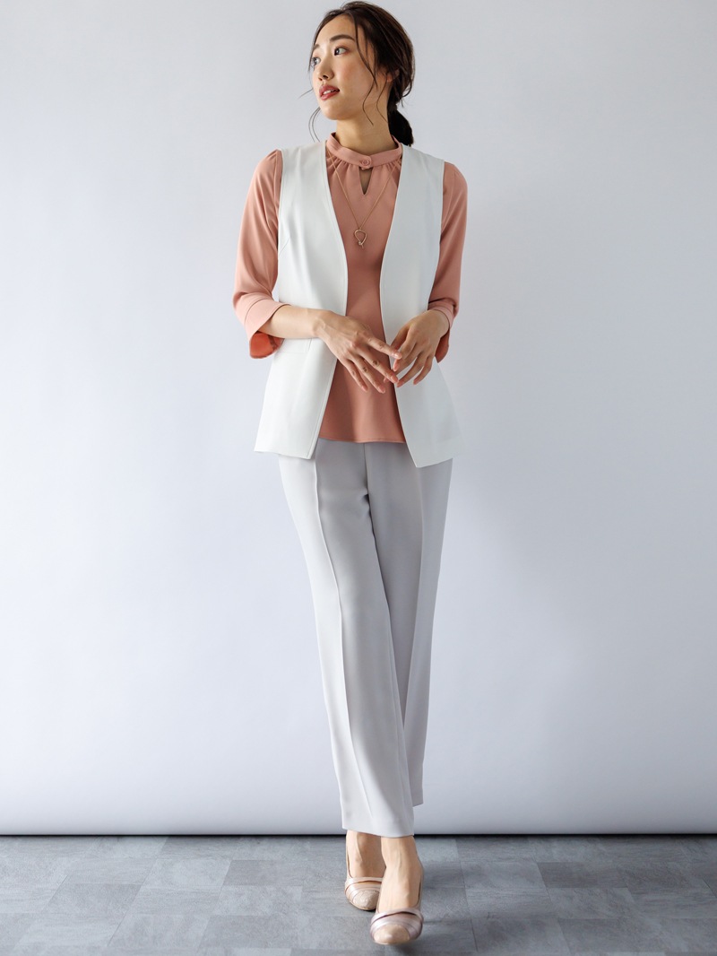 【WEB限定70％OFF】ダブルクロス立衿チュニックブラウス