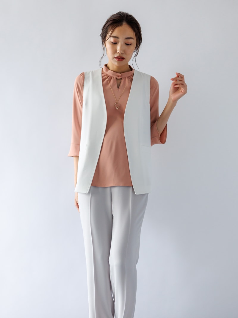 【WEB限定70％OFF】ダブルクロス立衿チュニックブラウス