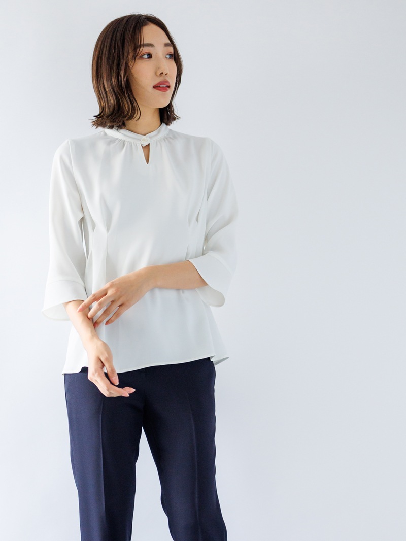 【WEB限定70％OFF】ダブルクロス立衿チュニックブラウス