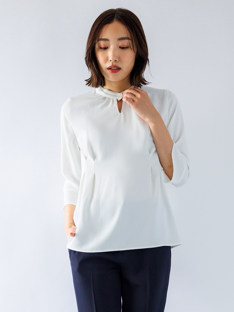 【WEB限定70％OFF】ダブルクロス立衿チュニックブラウス