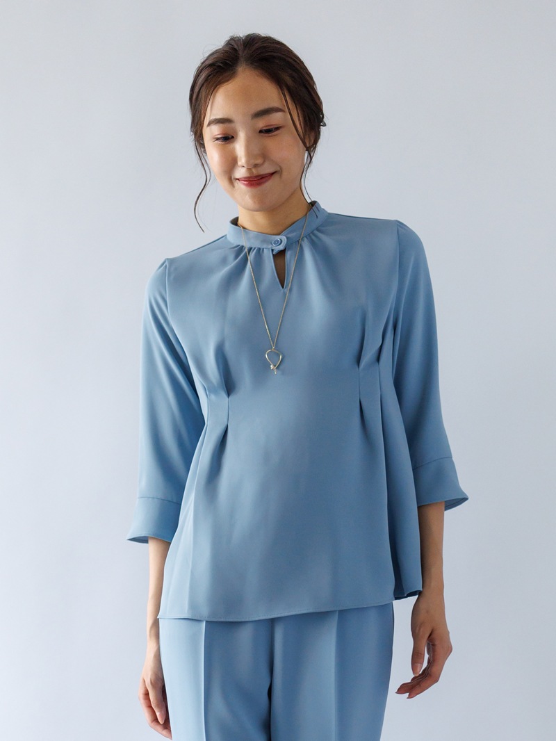 【WEB限定70％OFF】ダブルクロス立衿チュニックブラウス